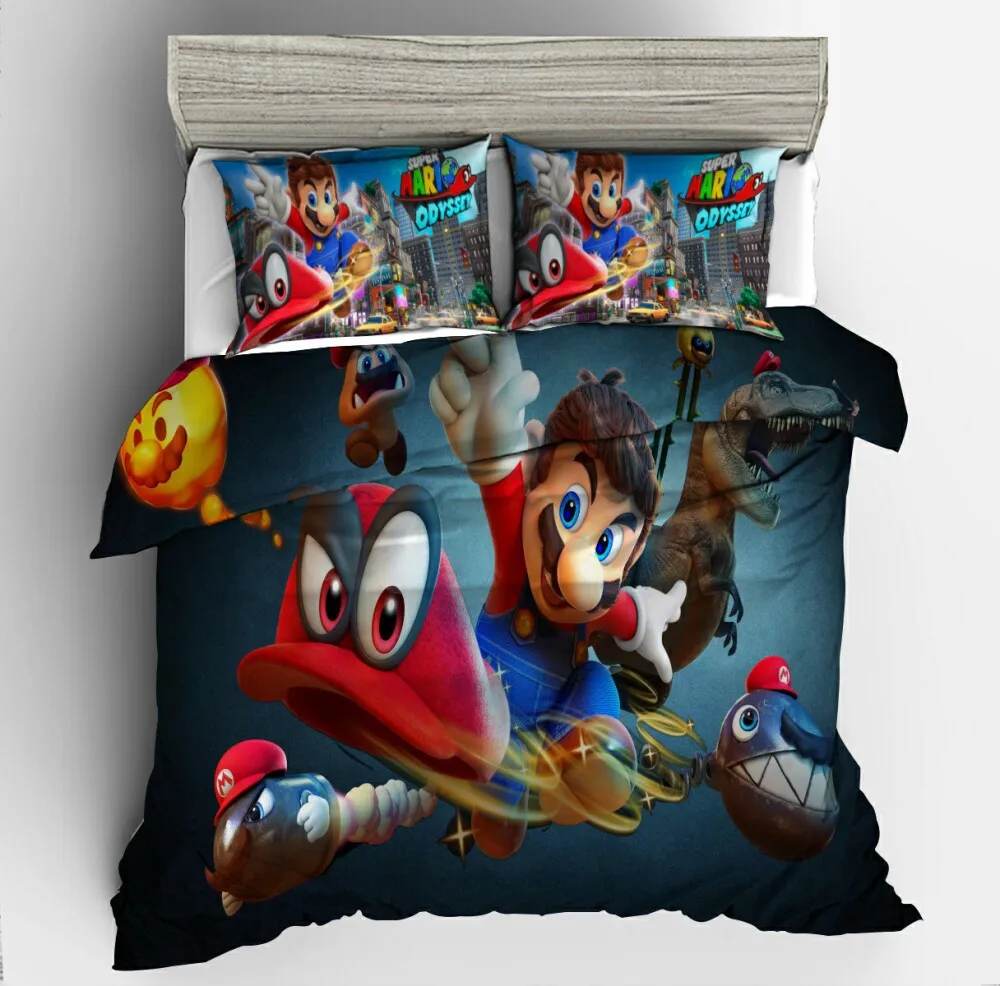 Super Mario Bros Комплект постельного белья с рисунком, набор пододеяльников для пуховых одеял, постельное белье, постельное белье для близнецов, полный комплект, королева, король, счастливый год