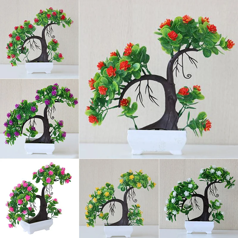 Artificial Bonsai Flower Tree Potted Welcoming Fake Plant Home Window Decoration