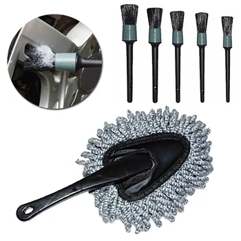 

6Pcs Car Detailing Cleaning Brush Kit 5 Different Sizes Boar Hair Brushes Duster Pig Hair, Nylon, Plastic