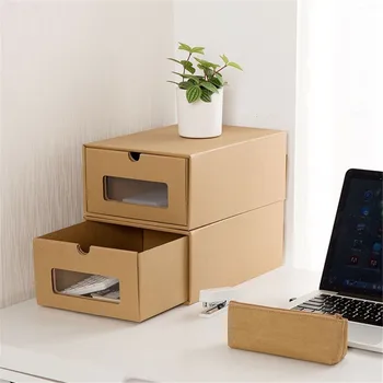 

Thickened Kraft Cardboard Box Transparent Drawer Shoebox Receptacle Boxa Carton Paper Gift Paper Box Stroage Supplies#LR1