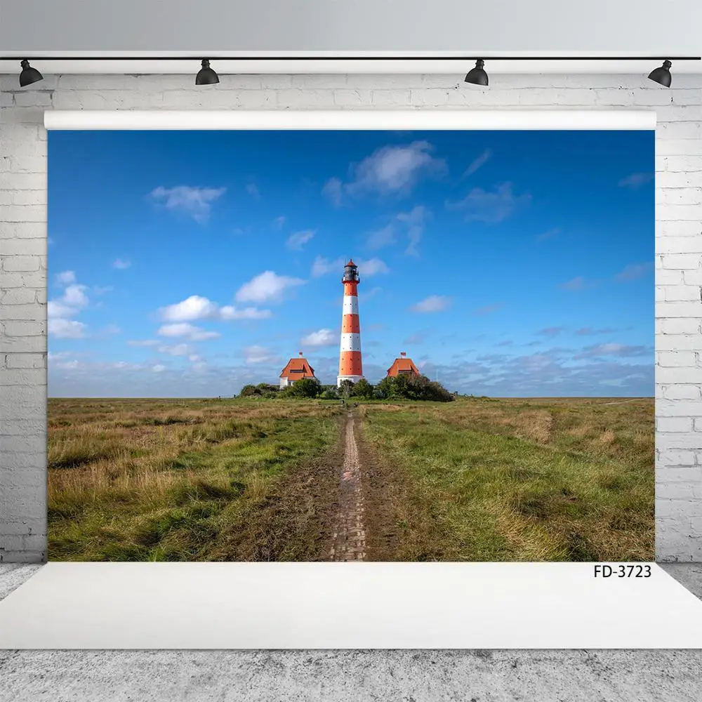 Wedding Baby Child Photography Prairie Grassland Grass Lighthouse Blue Sky Scenery Backdrops Photo Studio Vinyl Background Props |