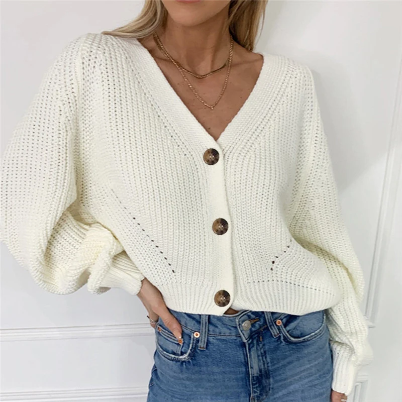 Ladies Winter Sweater Cardigan V-neck Long Sleeve Jacket And Knitted Women's Sweatshirt 2021 Loose Knit |