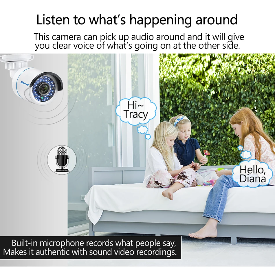 Techage H.265 1080P 48 В POE IP камера 2MP Аудио Микрофон ИК Открытый Водонепроницаемый P2P ONVIF CCTV видео безопасности наблюдения