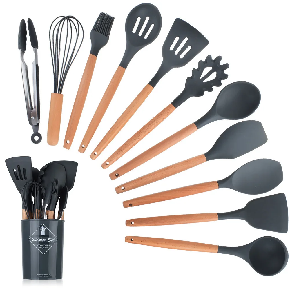 Silicone Kitchenware Cooking Utensils Set Heat Resistant Kitchen Non-Stick Cooking Utensils Baking Tools with Storage Box Tools
