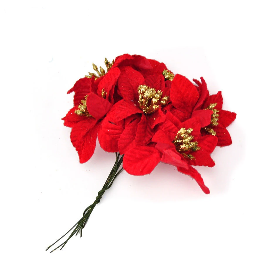 A 6 шт. Искусственные цветы с блестками Poinsettia украшение для дома фестивали Рождественская елка Свадебный декор вечерние товары - Цвет: A