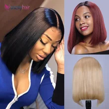 Короткие Синтетические волосы на кружеве человеческих волос парики блондинка 613 Боб Синтетические волосы на кружеве парик бразильский прямые волосы парик предварительно с детскими волосами 13x4 150