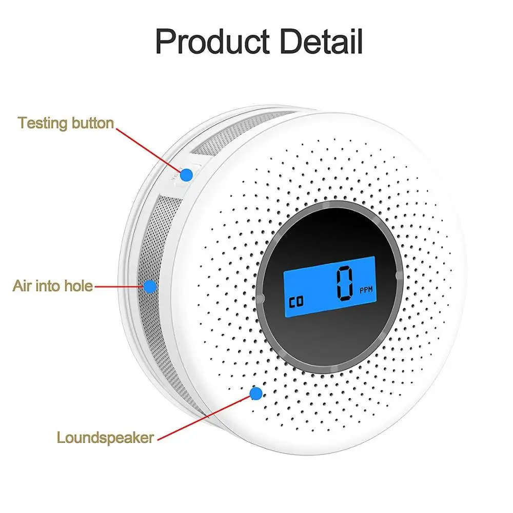 Detector de humo y monóxido de carbono, Combo con alarma de sonido y pantalla de número alimentada por batería, novedad de 2021