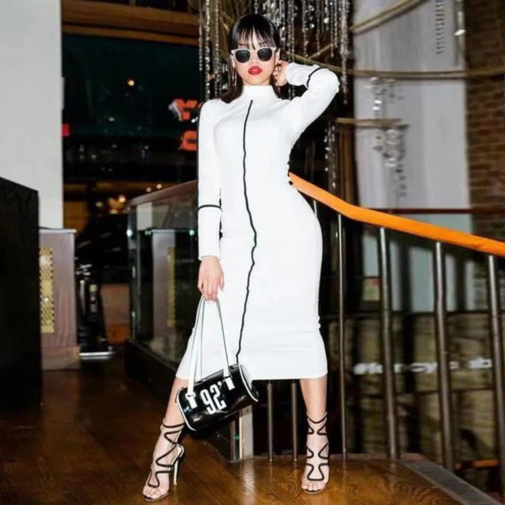 

New Turtleneck Cotton Neon Color Long Sleeve Bodycon Dress Women 2019 Autumn Wintre Elegant Slim Casual Party Dress Vestidos