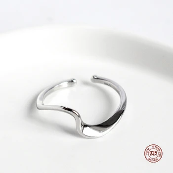 LKO 925 Sterling Silver Open Ring Adjustable For Women Simple Irregular Wave Pattern Girl Friend Jewelry Gifts Free Shipping