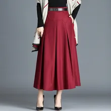 Шерстяная темпераментная длинная юбка женская плиссированная трапециевидная Офисная Женская юбка элегантная шикарная Корейская Однотонная юбка с высокой талией размера плюс макси