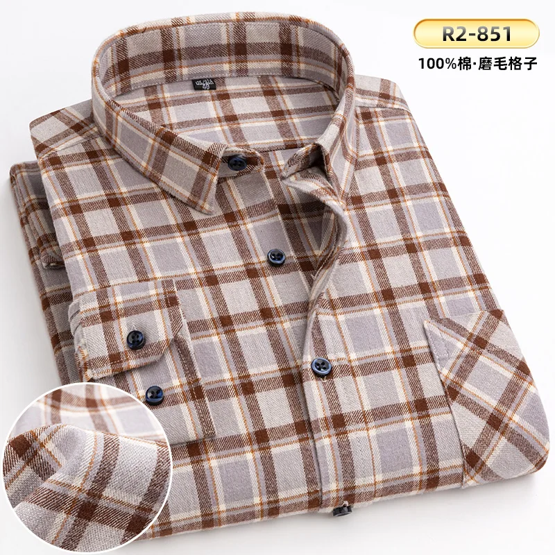 New Spring Autumn 100% Cotton Flannel Plaid Mens Shirts Casual Long Sleeve Regular Fit Home Dress Shirts For Man Clothes 6XL 5XL long short sleeve shirt