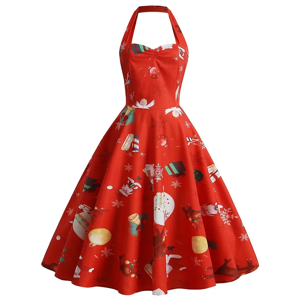 Superb Ladies Dresses Christmas Dress Vintage Clothes Women's Dress Retro Santa Claus Print Dress vestidos de fiesta de noche