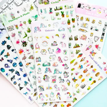 

Cartoon Animal Unicorn Flamingo Cactus Plant Cat Decorative Scrapbook Stickers Kawaii Dog DIY Diary Album Stationery Supply