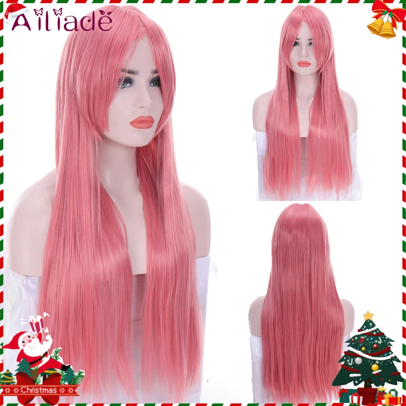 

AILIADE Long Straight Mid-point character bangs Wig cosplay Heat Resistant Synthetic Hair wig anime Cosplay Wigs Pink Sky Blue