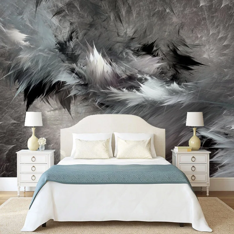 Custom-Mural-Wallpaper-3D-Abstract-Art-Black-And-White-Feathers-Wall-Painting-Living-Room-Bedroom-Fashion (2)