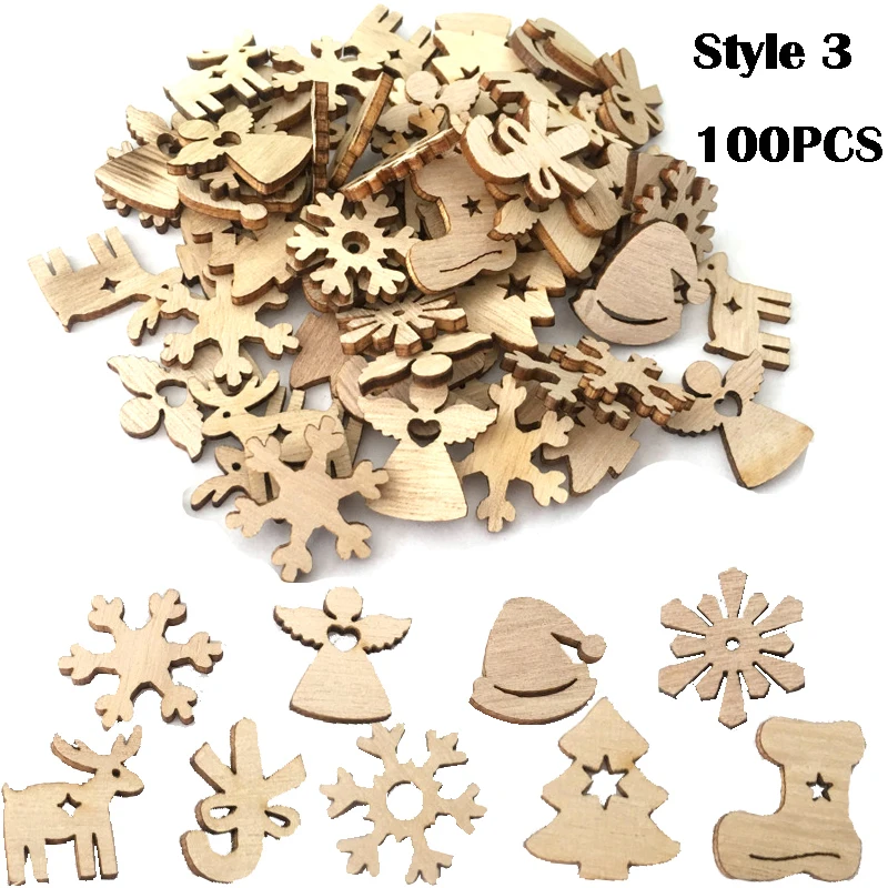 50/100 шт новогоднее; Рождественское украшение для дома деревянные орнаменты для рождественой елки подвесные кулоны подарки Лось декор с утолщённой меховой опушкой - Цвет: C-100PCS