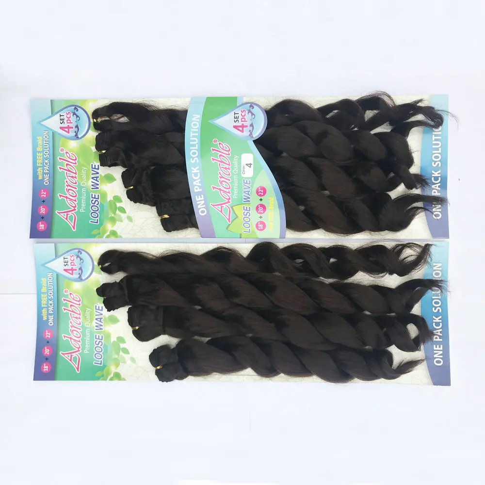 Adorable Synthetic Hair Extension/LOOSE WAVE 4PCS+1 Set /18-22inch Weave Bundles With Brade African American Afro