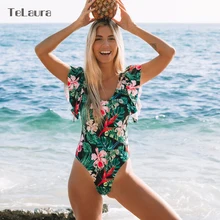Сексуальный цельный купальник, женский купальник, пуш-ап, монокини, с оборками, купальник, Цветочный, боди, пляжная одежда, женский купальник, XL