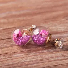 Стеклянный шар гербарий серьги-гвоздики модные трендовые серьги круглые сережки с шаром для женщин Свадебная вечеринка Подвески Ювелирные изделия капли воды