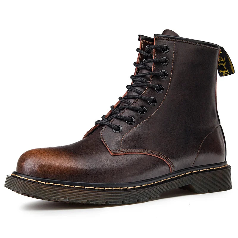 Г. Новые мужские ботинки на шнуровке мужская обувь мотоботы для взрослых Теплые ботильоны зимняя обувь Мужская обувь Размер 38-44 - Цвет: Brown with Plush