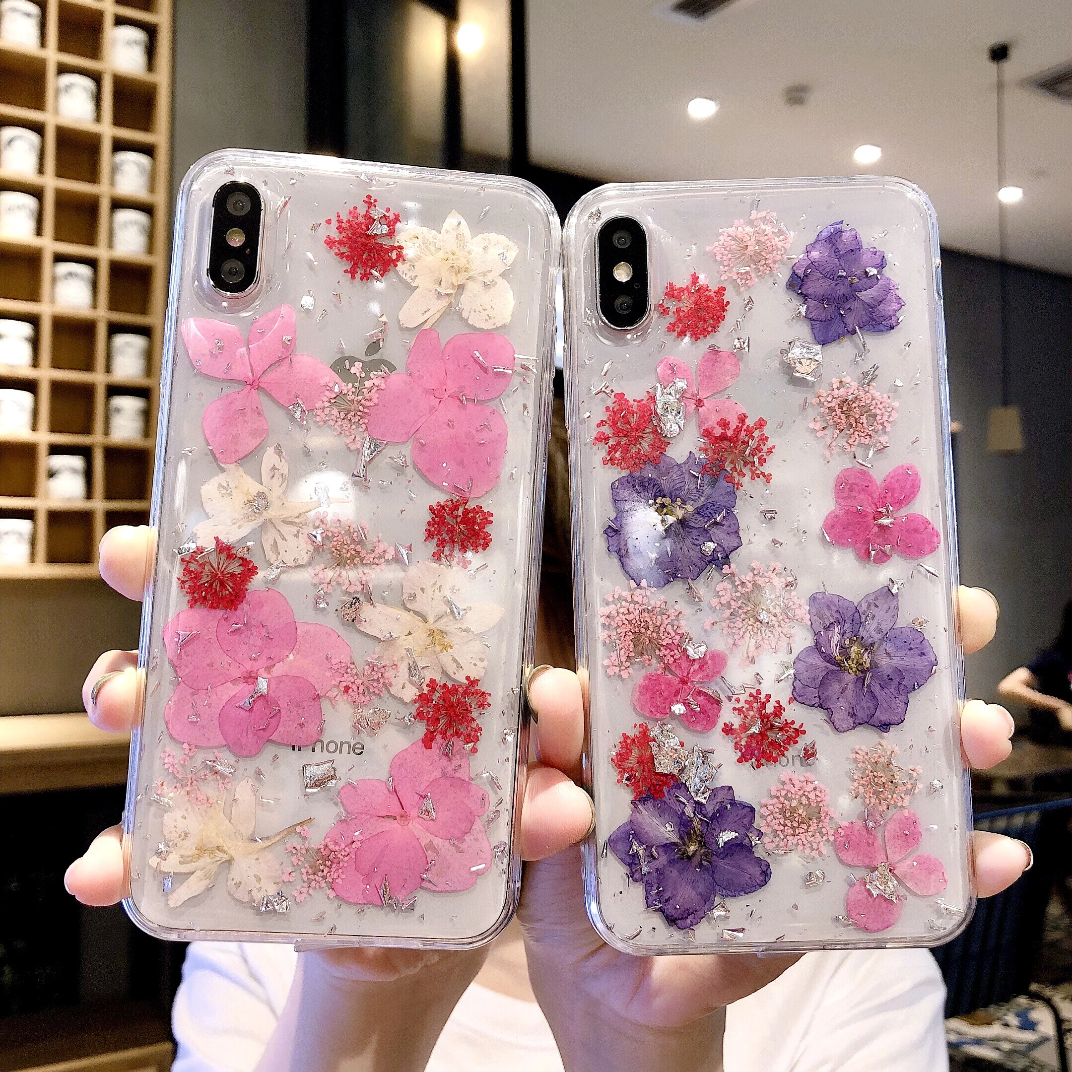 Real Pressed Dried Flowers Phone Case For iPhone 6 6s 7 8 Plus X XS Max XR Silicon TPU Clear Floral Cover Cases Fundas |