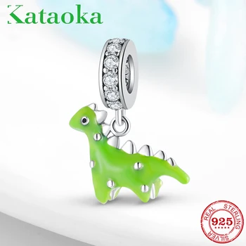 

Hot sale 925 Sterling Silver Green enamel Dinosaur beads Fit Original Kataoka Charms Bracelets making