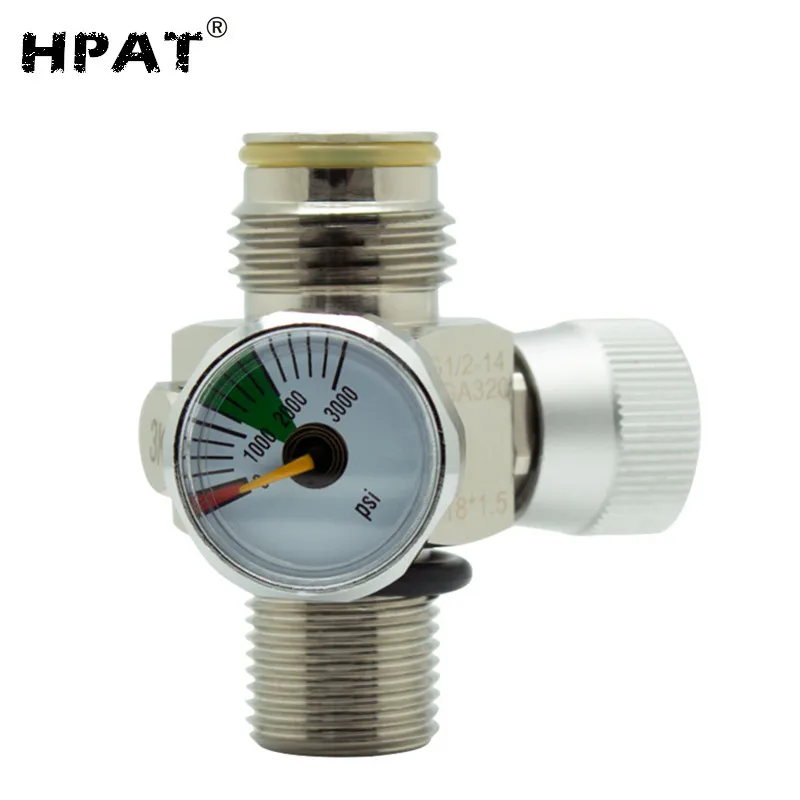 With 3000psi Gauge HPAT M18* 1,5 Пейнтбольный вкл/выкл клапан с резиновым кольцом для СО2 цилиндра - Цвет: With 3000psi Gauge