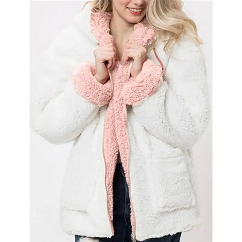 2019 New Winter Reversible Jacket Women Fashion Faux Fur Hooded Plush Zipper Pocket Reversible Coats куртка женская 4A21 (18)