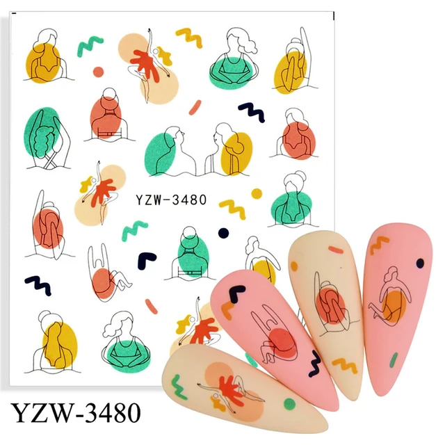 Colorful Face Flower Stickers Nail Stickers Transfer Nails Water Decal Nail Decals Leaf Sticker Series Watermark Nails Geometric YZW-3480