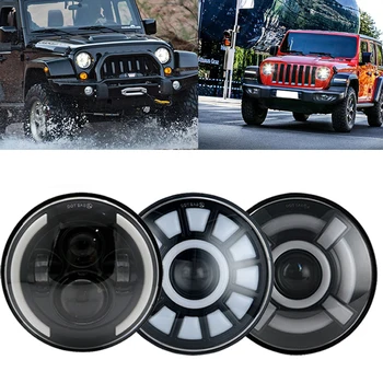 

DOT EMARK 7inch LED Headlight with Halo Ring Turn Signal Light Headlamp For Jeep Wrangler Lada Niva Land Rover Defender Hummer