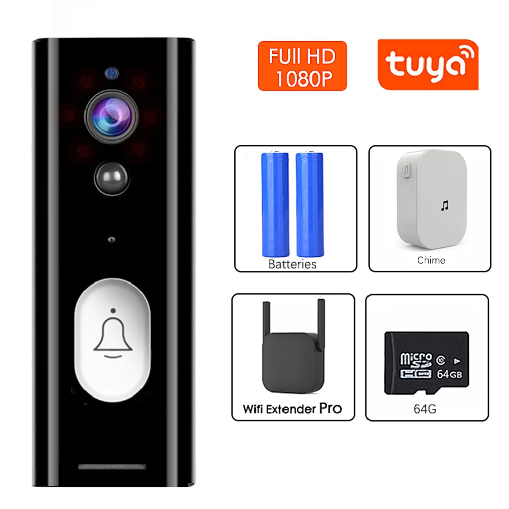 Умный Видеозвонок TUYA с разрешением 1080P Full HD Wi Fi беспроводная домашняя камера