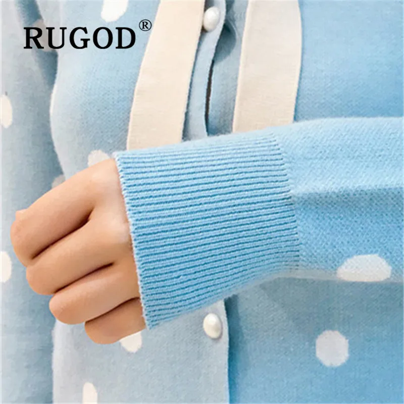 RUGOD осенне-зимний вязаный кардиган в горошек для женщин, однобортный свитер с воротником-бантом, шикарное нежное классическое женское пальто