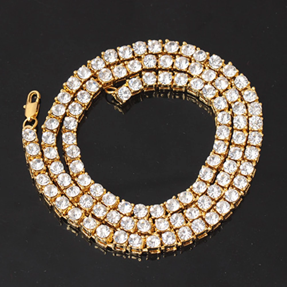 New Multilayer Metal chain cool simple Men Hip Hop Multilayer Tennis Chain Rhinestone Inlaid Necklace Jewelry Christmas Gift