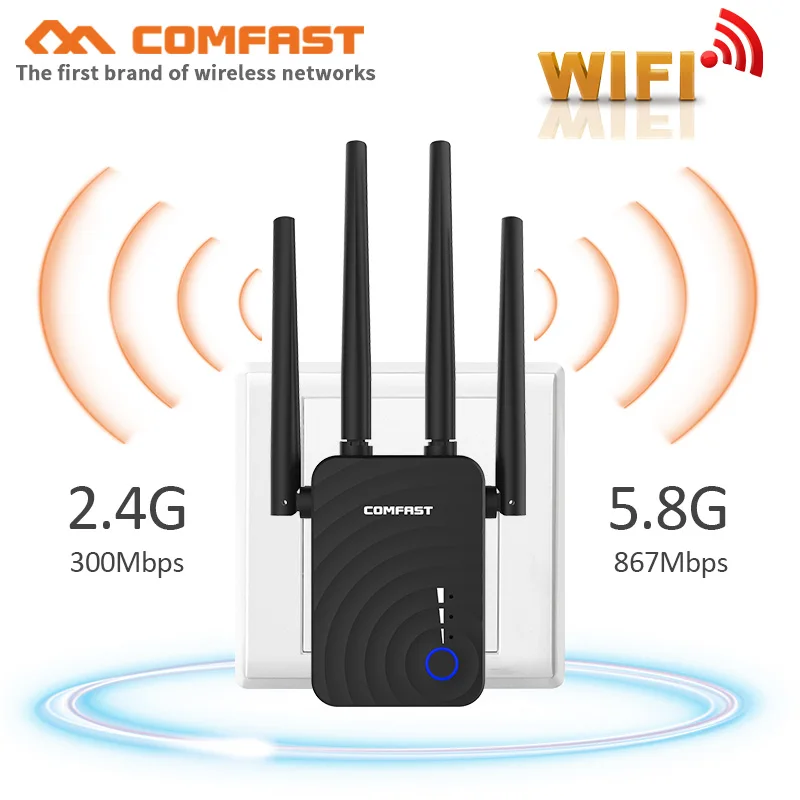 COMFAST CF-WR754AC 1200 Мбит/с беспроводной WiFi расширитель диапазона 2,4 ГГц/5 ГГц двухдиапазонный усилитель сигнала для ретранслятора с 4 антеннами Ethernet