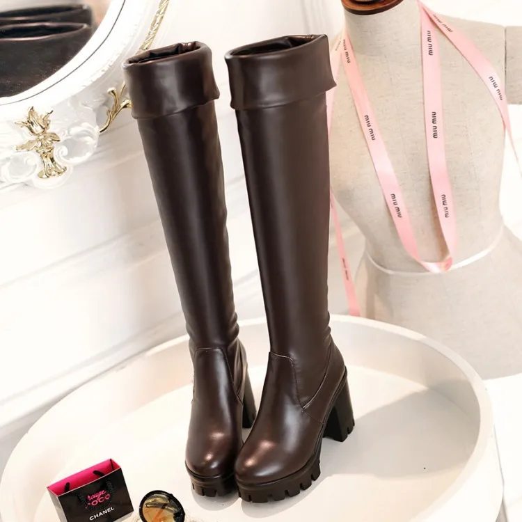 Oversized 9 10 12 thigh high boots knee over the women ladies Solid color waterproof table | Обувь