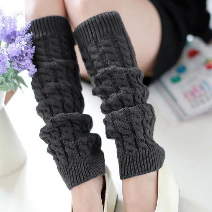 Вязаные крючком длинные носки серые Модные женские зимние теплые гетры одноцветные зимние теплые гетры botas calcetin# X1