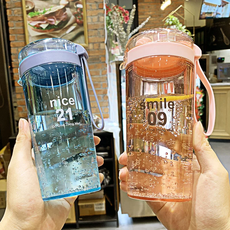 

400ml Korean version of the simple sports shake ball plastic cup, elastic handle water cup small fresh outdoor portable rope cup
