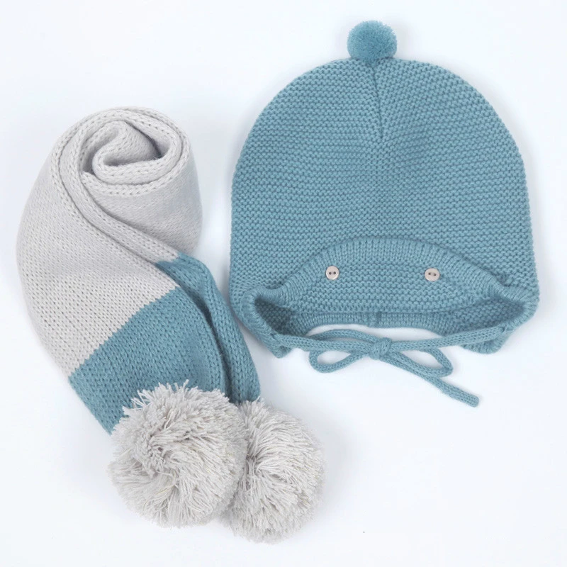 От 0 до 2 лет Детские Детская шляпа, шарф комплект зимние теплые для детей вязаная шапочка для бассейна носить шапки и шарфа; 2 предмета в комплекте