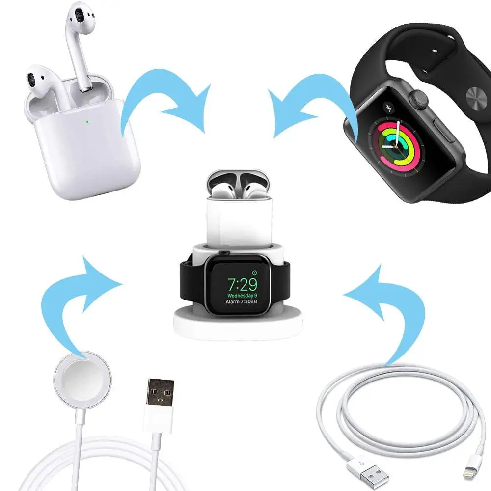 AKBNSTED для Зарядка для часов Apple база для Apple зарядное устройство для airpods подставка держатель 2 в 1 мягкий силиконовый портативный небольшой зарядная док-станция