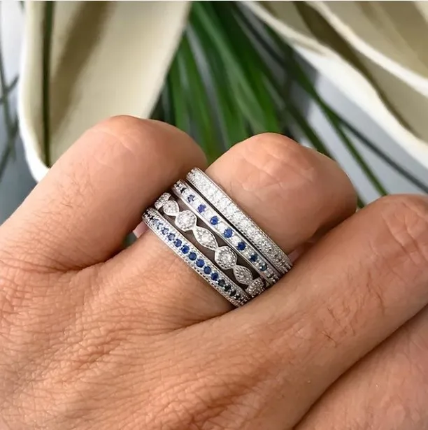 Новинка набор колец для укладки 4 шт. micro pave полностью белое голубое cz вечность