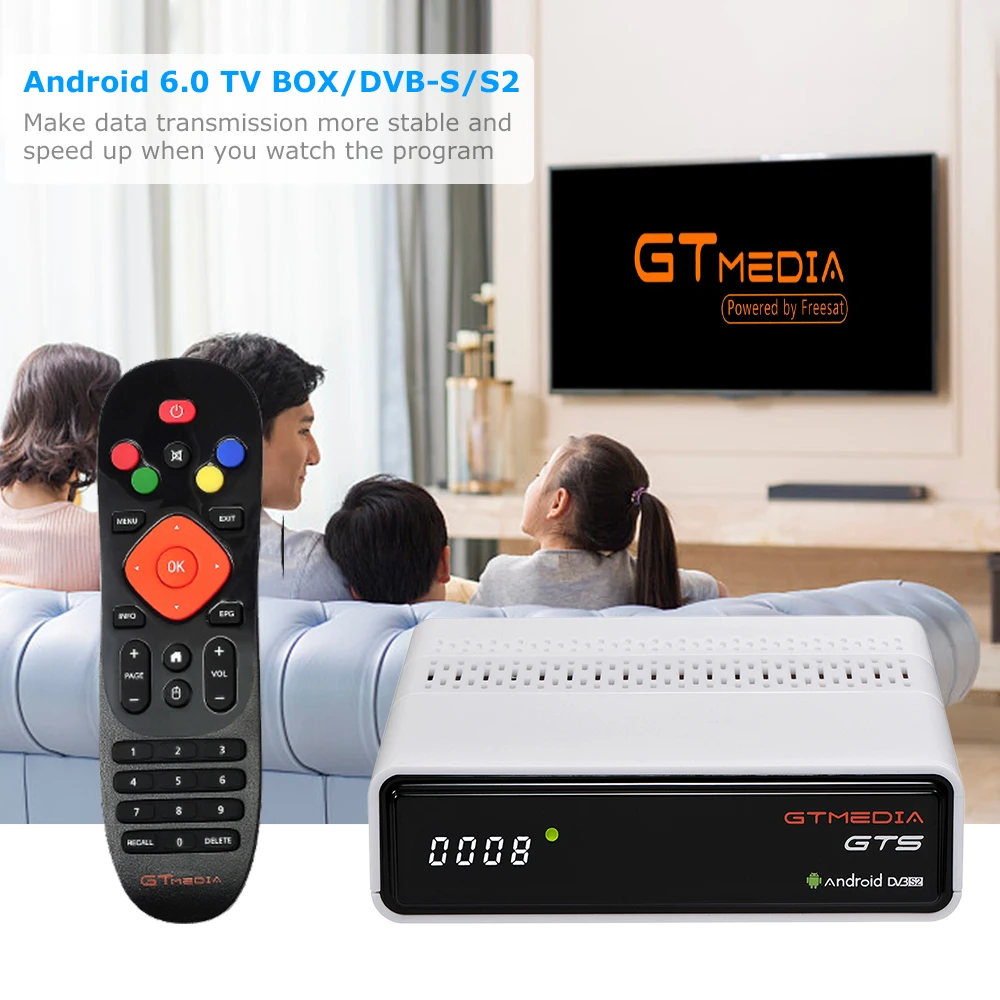 GT медиа GTS DVB-S/S2 приставка Android 6,0 ТВ приставка 2,4G Wi-Fi BT4.0 4K воспроизведение ТВ приёмник 3D Android ТВ приставка smart# XJ30