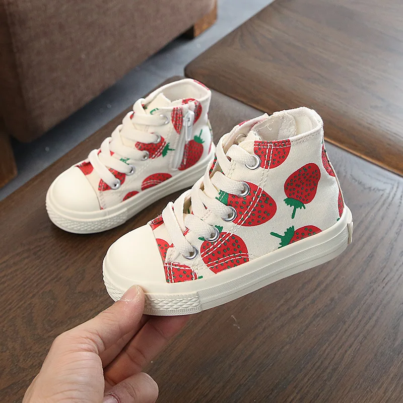 

2019 Spring And Summer New Style Korean-style Children Strawberry Shoes Girls Mid-top Canvas Shoes Female Baby Princess Casual S