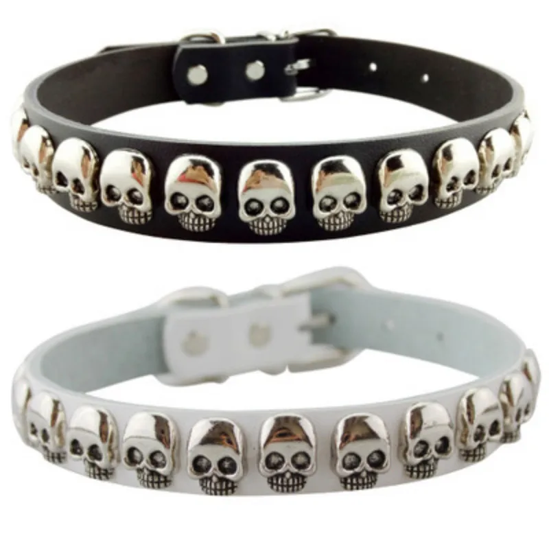

Dog Leather Traction Collar Skulls Patterns Puppy Pet Collar Small Medium Dog Leash Chain Collar LeatherE