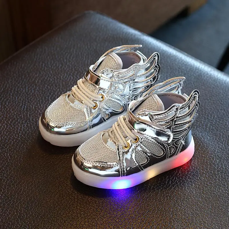 Светящиеся кроссовки, детская обувь для мальчиков и девочек, детская спортивная обувь с подсветкой, светящиеся блестящие повседневные ботинки на плоской подошве - Цвет: Silver