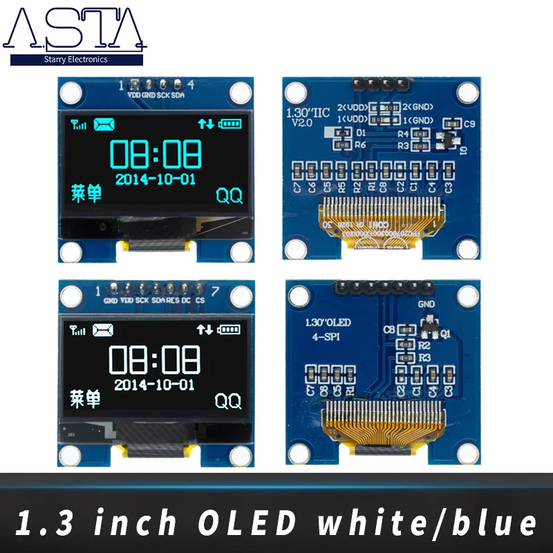 Модуль O LED 1 3 дюйма RoHS белый/синий SPI/IIC I2C Коммуникационный цвет 3x64 светодиодный