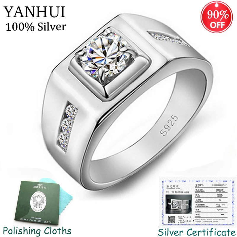 

YANHUI 100% Original 925 Silver Rings Gift For Men Wedding Jewelry 0.85 Carat Cubic Zirconia Engagement Rings With Certificate