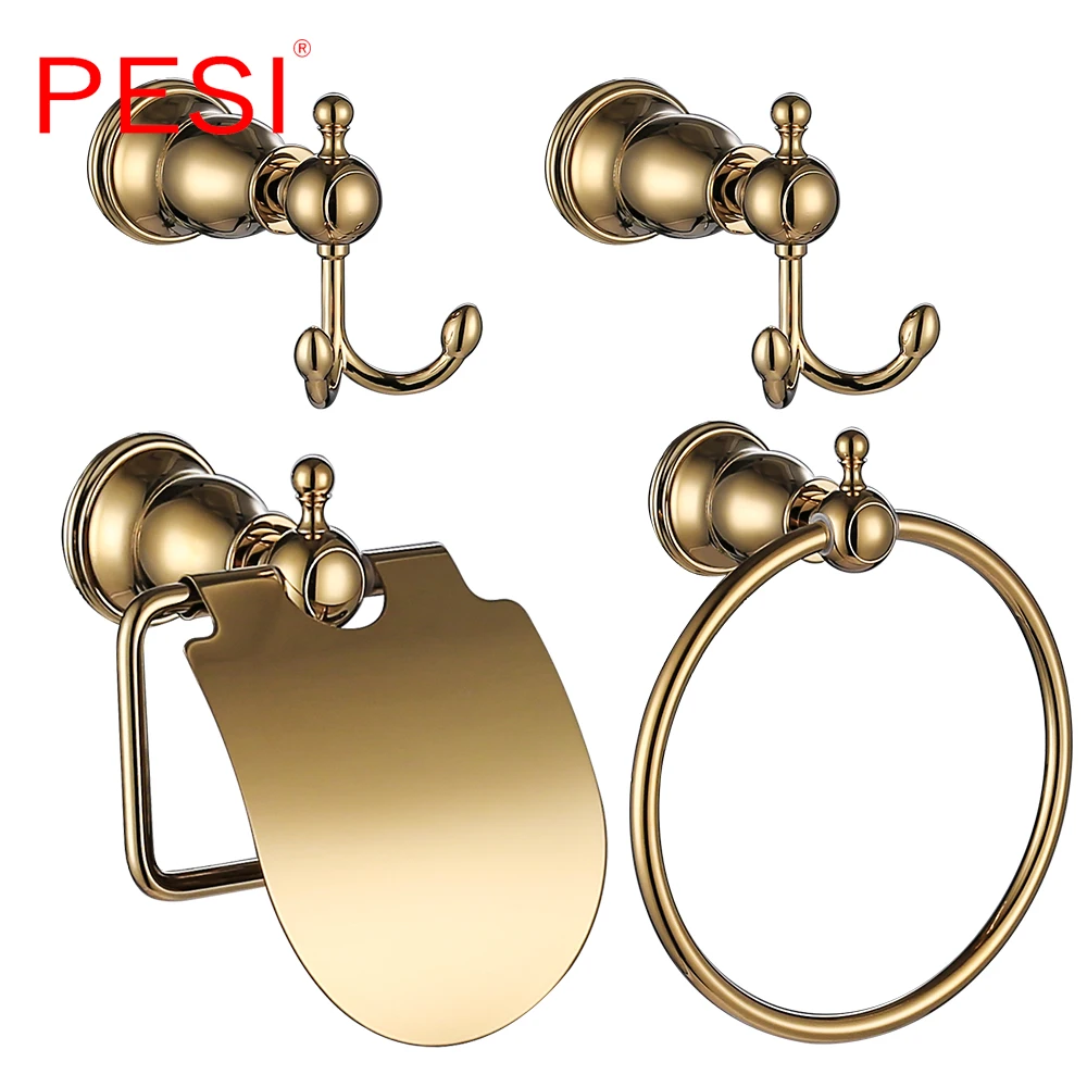

Bathroom Accessories Hardware Set Robe Coat Hook Towel Rail Rack Bar Shelf Toilet Paper Tissue Holder Toothbrush Holder,Gold.