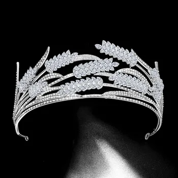 

FORSEVEN Luxury Wheat Pattern Crown Bride Wedding Handmade Crystal Rhinestone Alloy Tiaras Fashion Headdress Hair Accessories JL