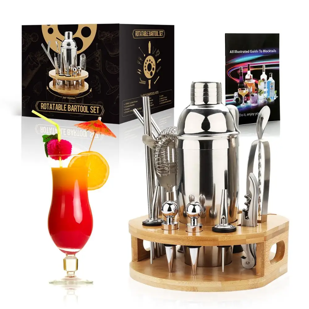 Kit Barman Professionale Boston Shaker Con Mixing Glass, Pestello, Strainer E Pourer - Box Regalo