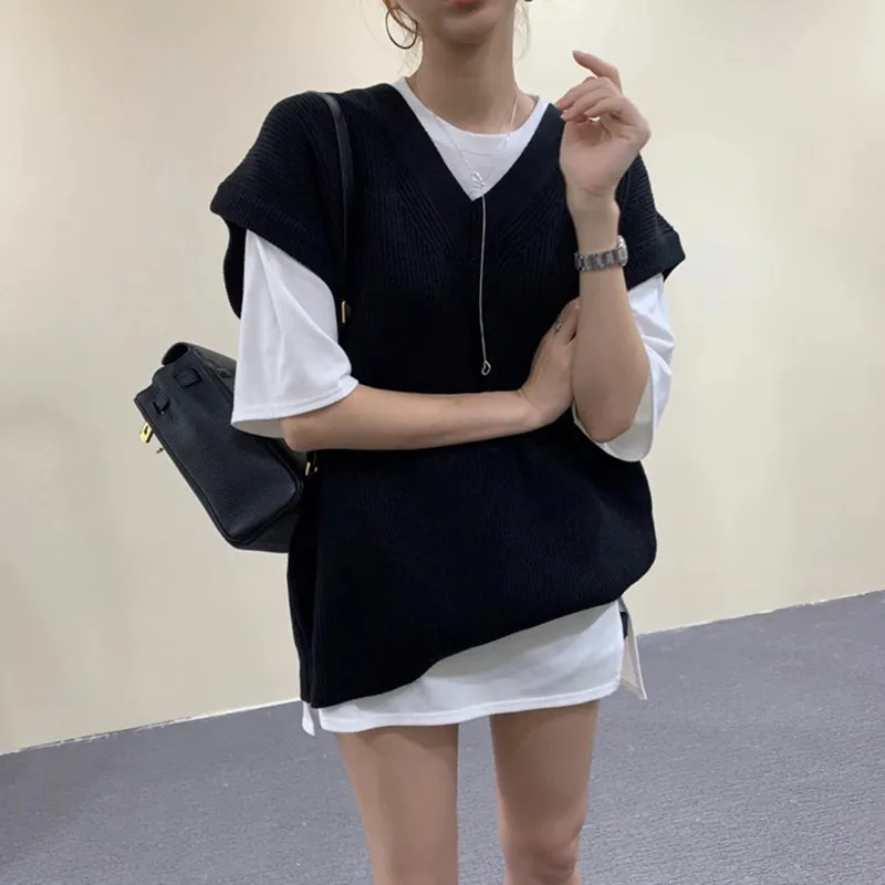 

Vintage Simple Solid Backless Knitted Vest for Ladies Elegant Loose Basic Knitwear Chic Bandage Vest for Winter 2020 Stylish New